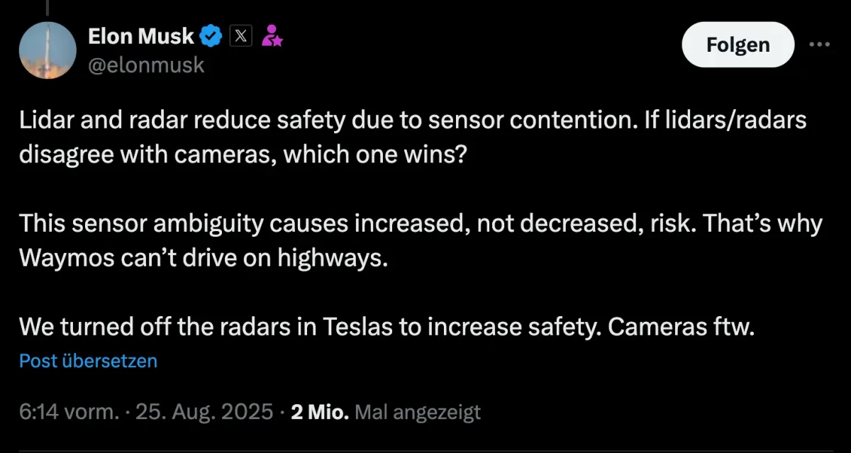 lügt musk über die Sicherheit von Lidar und Radar